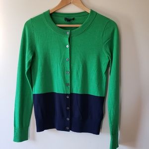 J CREW Tippi Cardigan in Green/Blue Color Block XS